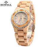BEWELL ZS-100BL Metal Case Wooden Women Quartz Watch with 30M Water Resistance