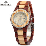 BEWELL ZS-100BL Metal Case Wooden Women Quartz Watch with 30M Water Resistance