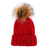 Raccoon fur real fur ball thick warm knit cap