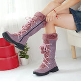 Vintage Leather Snow Boots For Women Lace-up