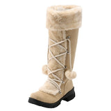 Vintage Leather Snow Boots For Women Lace-up