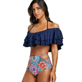 Tier Flounce Floral High Waisted Bikini Set