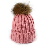 Raccoon fur real fur ball thick warm knit cap