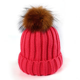 Raccoon fur real fur ball thick warm knit cap