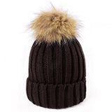 Raccoon fur real fur ball thick warm knit cap