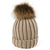 Raccoon fur real fur ball thick warm knit cap