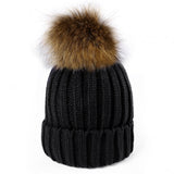 Raccoon fur real fur ball thick warm knit cap