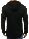 Solid Sleeve Pleated Pocket Full Zipper Fleece Hoodie