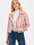 Zipper Floral Patched Jacket