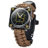 Multifuctional Survival Paracord Bracelet Watch with Compass Flint Fire Starter Scraper Whistle Gear