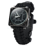 Multifuctional Survival Paracord Bracelet Watch with Compass Flint Fire Starter Scraper Whistle Gear