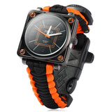 Multifuctional Survival Paracord Bracelet Watch with Compass Flint Fire Starter Scraper Whistle Gear