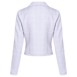 Notch Lapel Long Sleeve Plaid Print Button Women Short Suit
