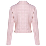 Notch Lapel Long Sleeve Plaid Print Button Women Short Suit