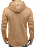 Solid Sleeve Pleated Pocket Full Zipper Fleece Hoodie