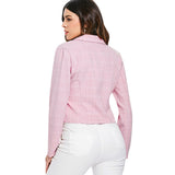 Notch Lapel Long Sleeve Plaid Print Button Women Short Suit