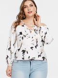Plus Size Long Sleeve Flower T-shirt