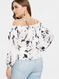 Plus Size Long Sleeve Flower T-shirt