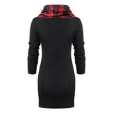 Plaid Trim Cowl Neck Tunic Sweatshirt Dress