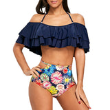 Tier Flounce Floral High Waisted Bikini Set