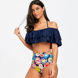 Tier Flounce Floral High Waisted Bikini Set