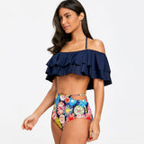 Tier Flounce Floral High Waisted Bikini Set
