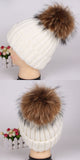 Raccoon fur real fur ball thick warm knit cap
