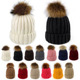 Raccoon fur real fur ball thick warm knit cap