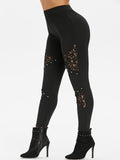 Studded Lace Insert Skinny Pants