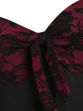 Flower Lace Insert Mock Button Bowknot Vintage Dress