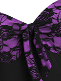 Flower Lace Insert Mock Button Bowknot Vintage Dress