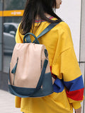 Two Tone PU Leather Casual Backpack