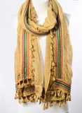Boho Multi-Color Tassel Trim Mustard Scarf