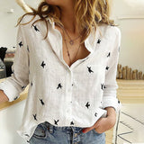 Women's Birds Print Shirts 35% Cotton Long Sleeve Female Tops Spring Summer Loose Casual Office Ladies Shirt Plus Size 5XL