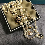 Mimiyagu Long Simulated Pearl Necklace for Women No.5 Double Layer