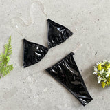 New Mirror Bright Leather PU Bikini Transparent Bandage Swimsuit Sexy Split Swimsuit