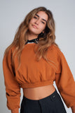 Oversized Cropped Sweatshirt in Camel