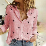 Women's Birds Print Shirts 35% Cotton Long Sleeve Female Tops Spring Summer Loose Casual Office Ladies Shirt Plus Size 5XL