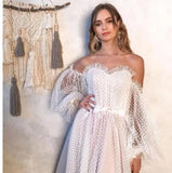 Smileven Boho Wedding Dress Puff Sleeves Bridal Gowns Backless Off the Shoulder Vestido De Noiva Lorie Wedding Gowns