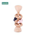 Bopoobo 1PC Baby Toys Beech Wooden Rattle Hand Teething Wooden Ring Can Chew Beads Play Gym BPA