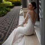 Mermaid Wedding Dresses Illusion Backless Full Sleeves Sexy Wedding Gown