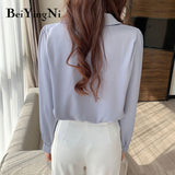Spring Autumn Office Ladies Shirts Plain White