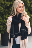 Long Black Tassel Frayed Blanket Scarf