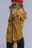 Shirt With Crossed Ruffles in Mustard