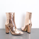 New Classic Snake Pattern Lacquer Bright Leather Thick Heel High Heel Pointed Zipper Boots