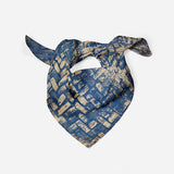 Blue Gold Silk Scarf Pattern Bandana Scarf Silk
