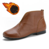 V Neck Concise Monk Shoes Women's Genuine Leather Ankle Boots Slip on