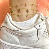 HOT 18k Real Gold Plated Colorful Zircon Cherry Peach Tropical Fruit Anklet for Women