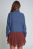 Knitted Sweater With Buttons and High Collar in Blue