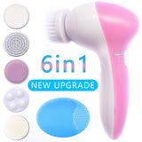 5 6 in 1 Electric Facial Brush Washing Face Cleansing Massager Machine Silicone Skin Beauty Makeup Cleanser Remover Device Sets
